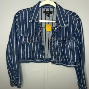 Forever 21 Denim Stripped Cropped Jacket-  Size Medium - NWT Jean Jacket